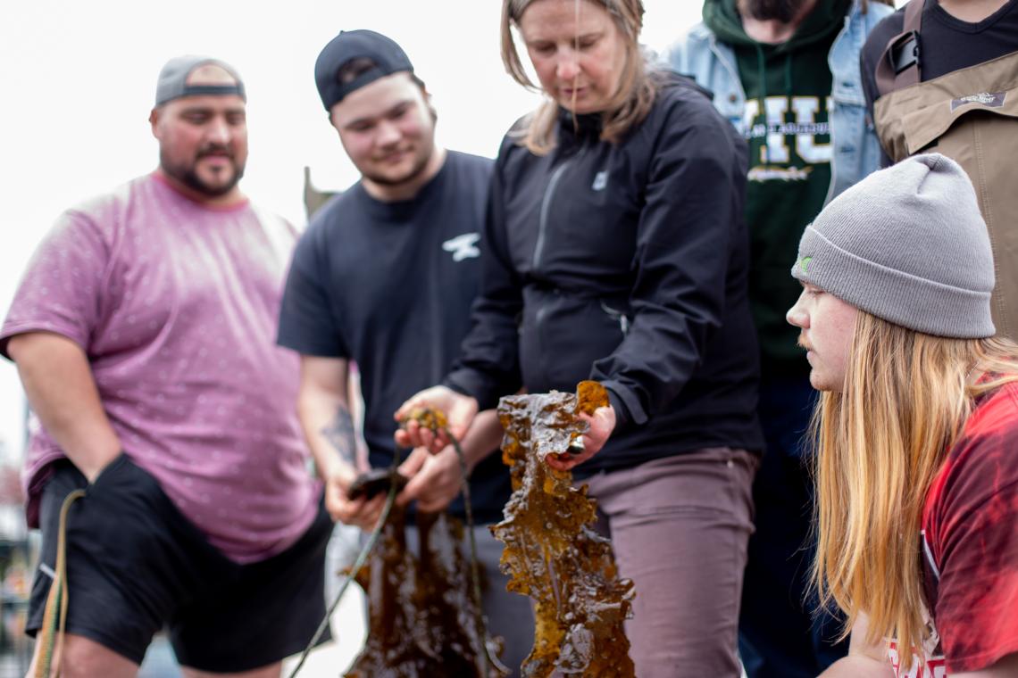 VIU students at the docks and pilings