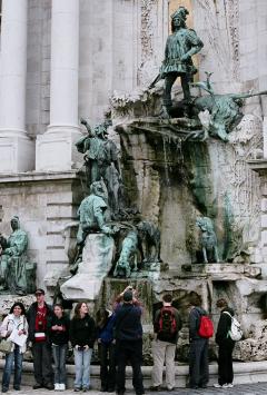 students at statue